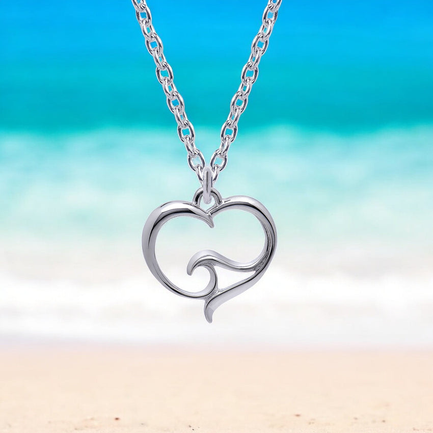 Ocean Wave Mini Necklace Sterling Silver — Ocean Wave Heart Collection - Sterling Silver