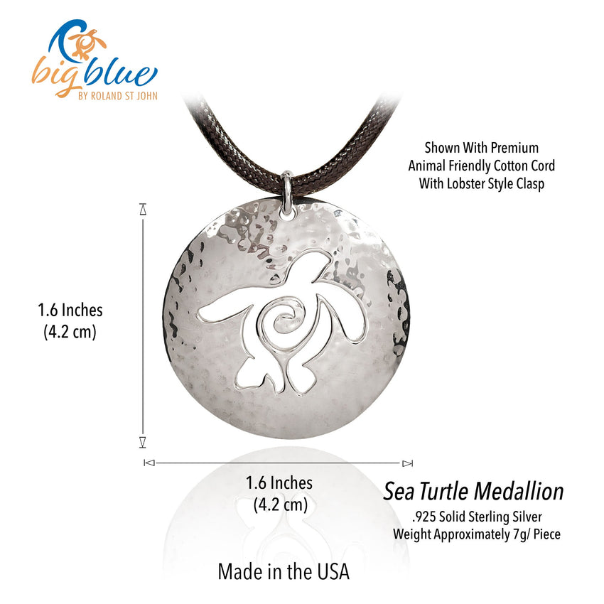 Sea Turtle "Honu" Medaillon Pendant - OCean Traveler Collection - Silver on Cord