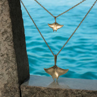 Manta Ray Pendants on Layered Chains Necklace – Ocean Breeze Collection - Bronze