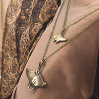 Manta Ray Pendants on Layered Chains Necklace – Ocean Breeze Collection - Bronze