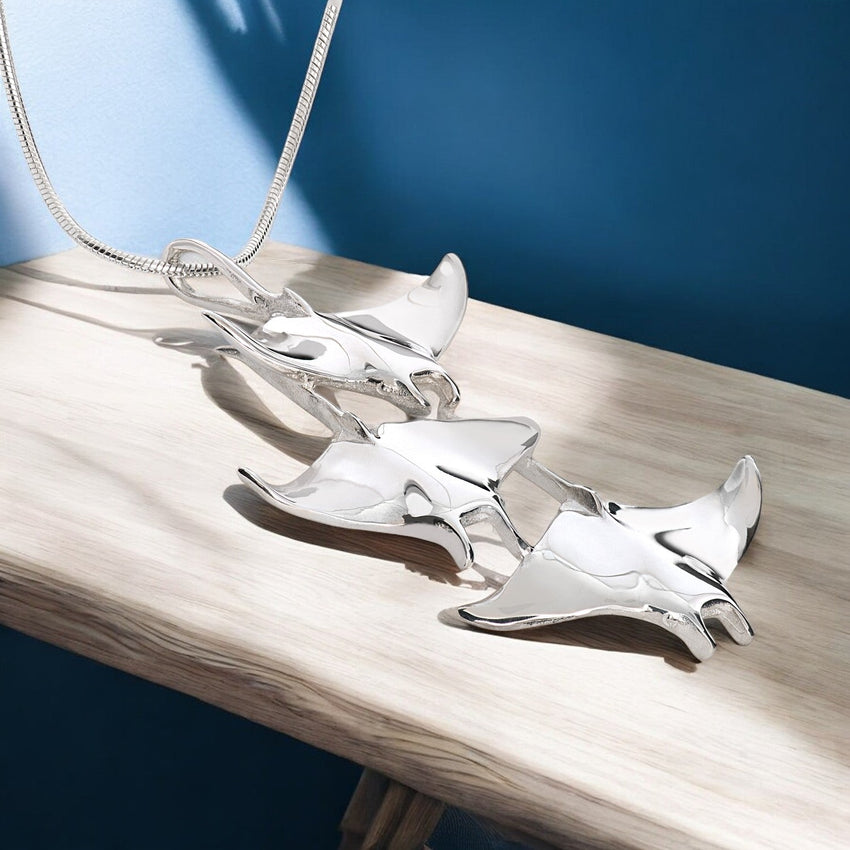Manta Ray Necklace  – Ocean in Motion Collection – Sterling Silver