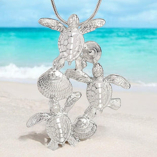 Baby Sea Turtle Hatchling Necklace - Ocean In Motion Collection - Sterling Silver