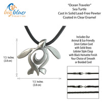 Sea Turtle Necklace – Ocean Traveler Collection - Recycled Pewter on Cotton Cord