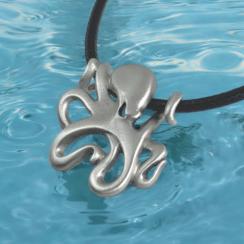 Octopus Pendant Necklace – "Leggs" - Pewter on Cotton Cord
