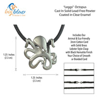 Octopus Pendant Necklace – "Leggs" - Pewter on Cotton Cord