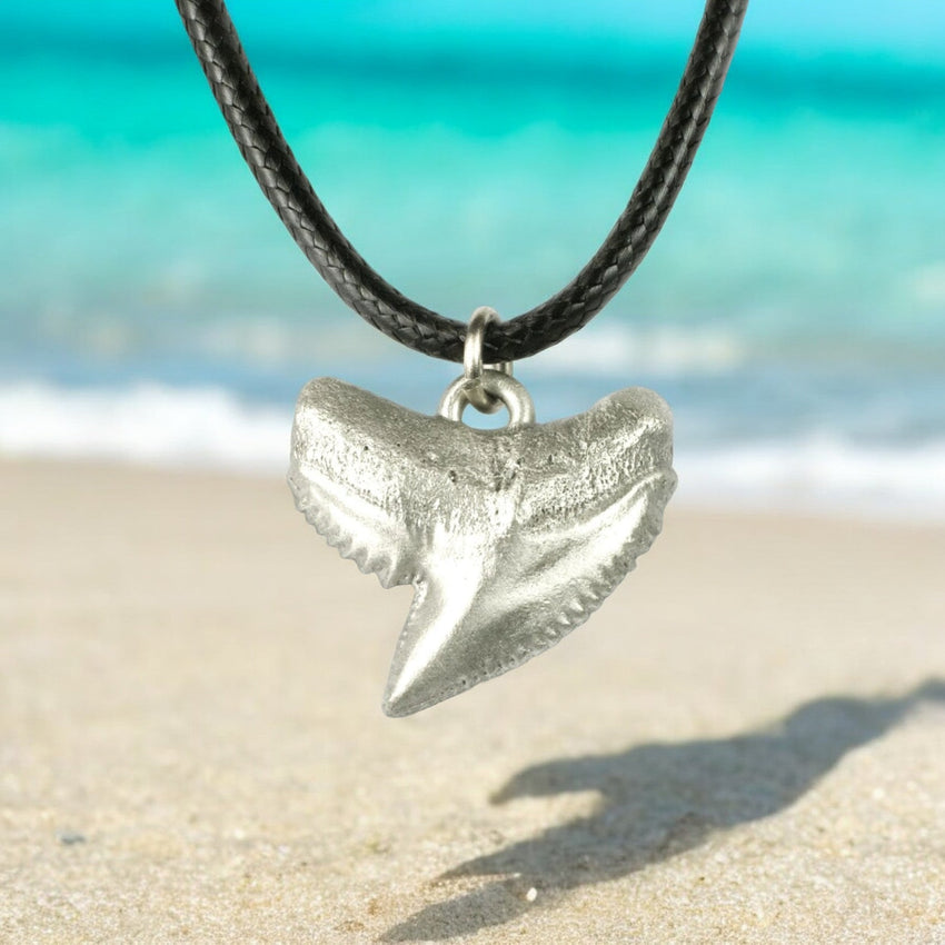 Shark Tooth Necklace – “Emma” Tiger Shark - Pewter on Cord