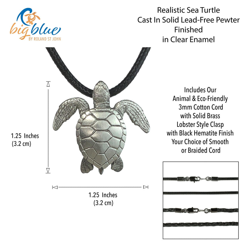 Sea Turtle Necklace- Sealife Collection - Pewter on Cord