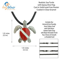 Hawksbill Sea Turtle Necklace Pendant with Dive Flag – Diver’s Collection - Pewter