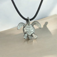 Hawksbill Sea Turtle Necklace Pendant with Dive Flag – Diver’s Collection - Pewter