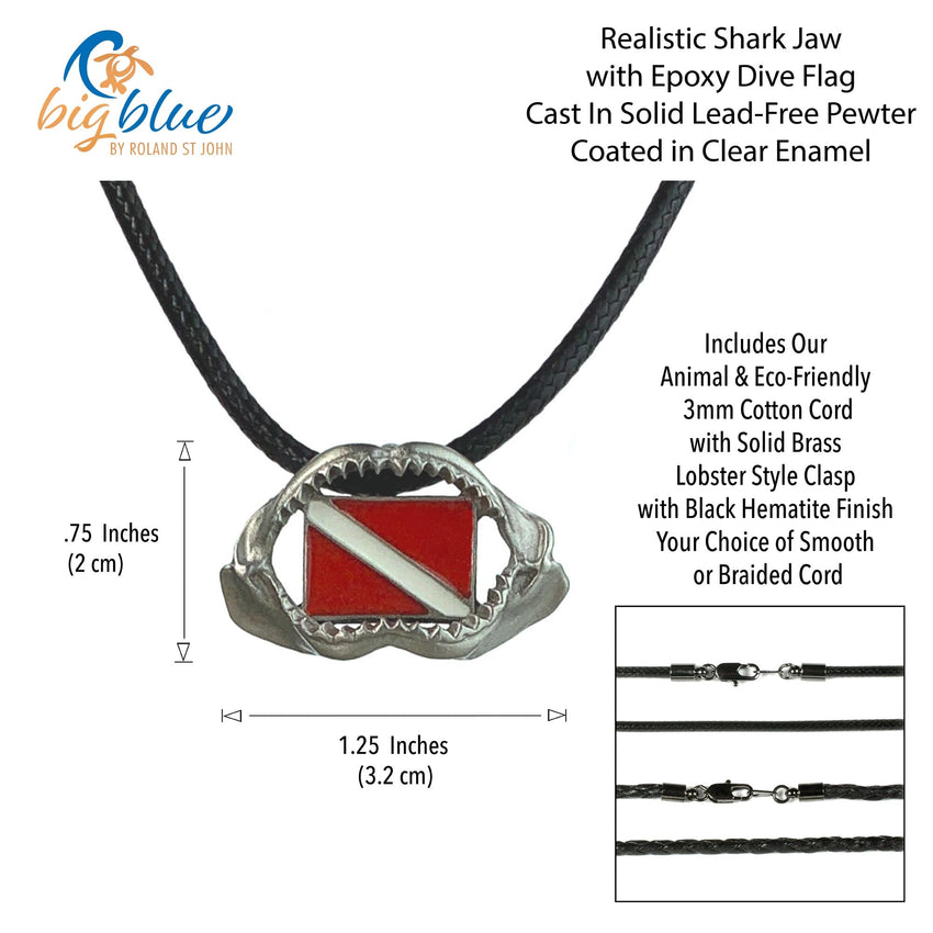 Shark Jaw Necklace with Dive Flag – Diver’s Collection – Pewter Pendant