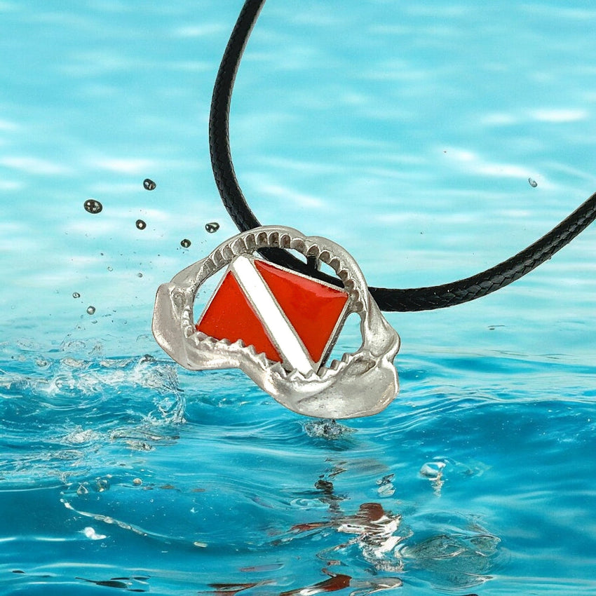 Shark Jaw Necklace with Dive Flag – Diver’s Collection – Pewter Pendant