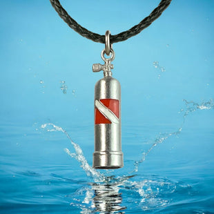 Scuba Tank Necklace with Dive Flag – Diver’s Collection - Pewter on Cord