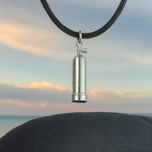 Scuba Tank Necklace with Dive Flag – Diver’s Collection - Pewter on Cord