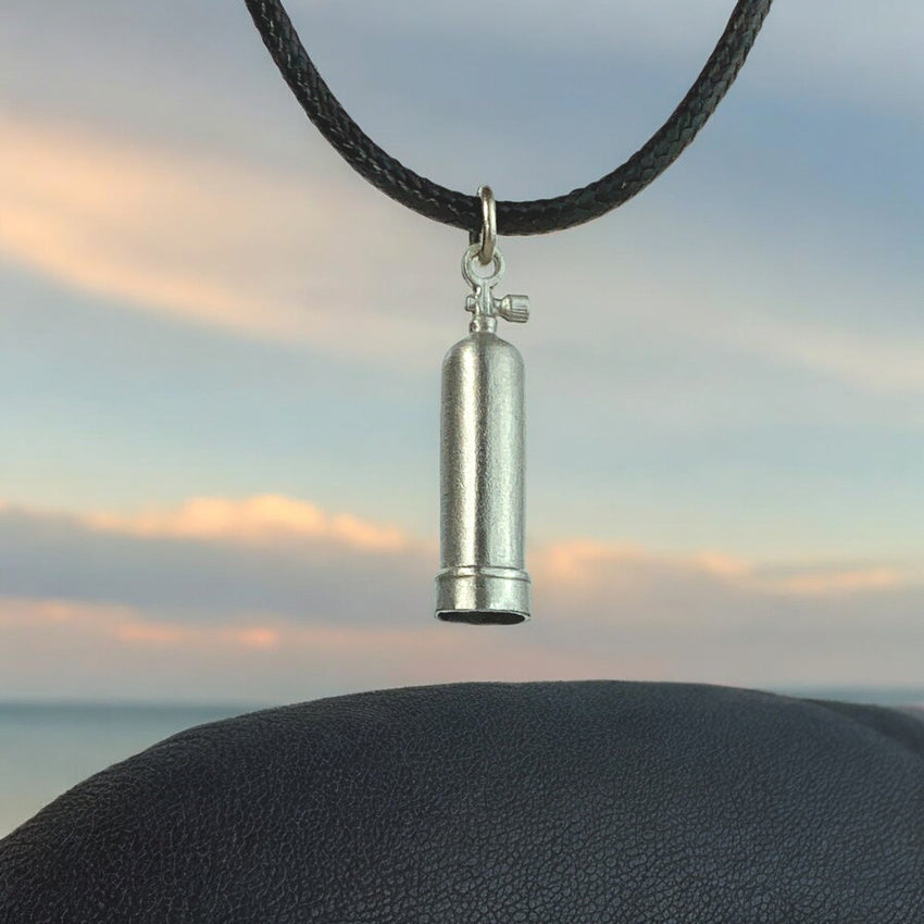 Scuba Tank Necklace with Dive Flag – Diver’s Collection - Pewter on Cord