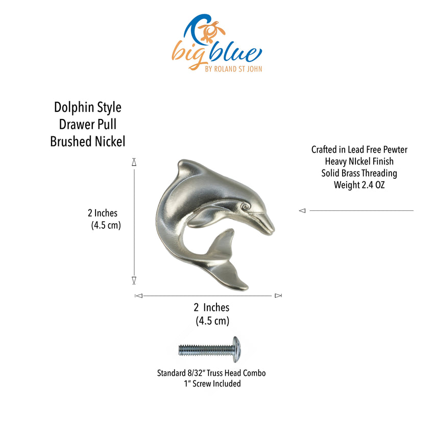 Dolphin Drawer Pull/Knob – Home Decor – Pewter with Nickel or Brass Finish