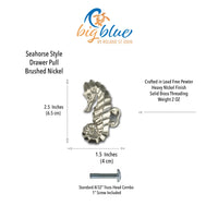 Seahorse Drawer Pull/Knob – Home Decor – Pewter with Nickel or Brass Finish