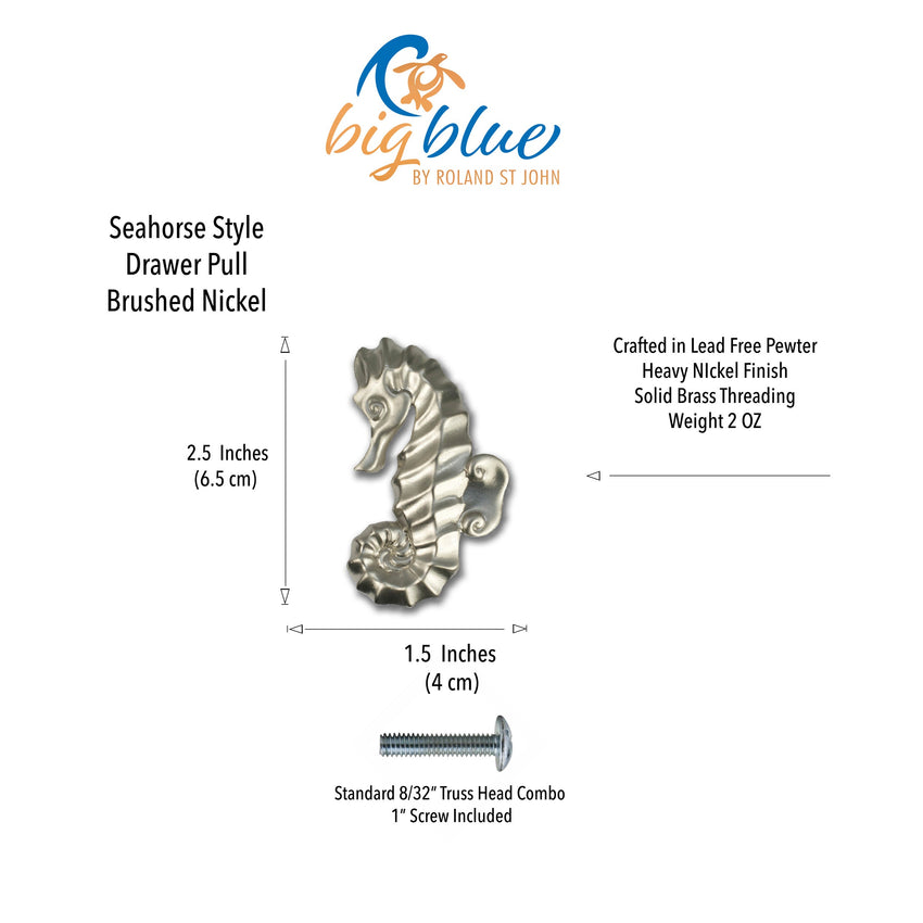 Seahorse Drawer Pull/Knob – Home Decor – Pewter with Nickel or Brass Finish