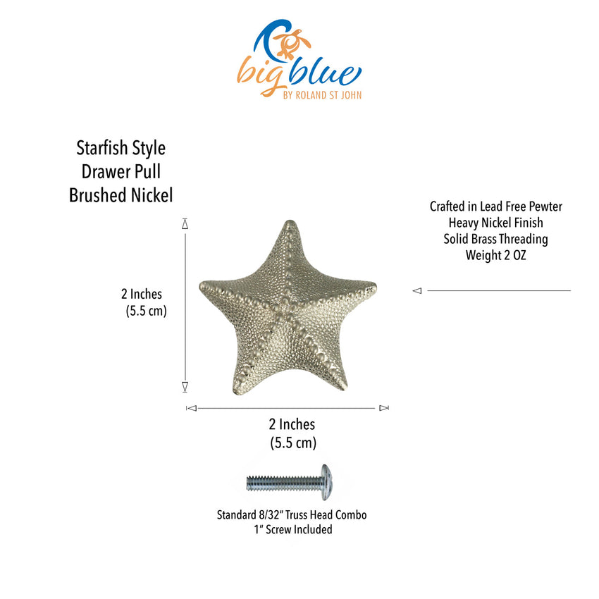 Starfish Drawer Pull/Knob – Home Decor – Pewter with Nickel or Brass Finish