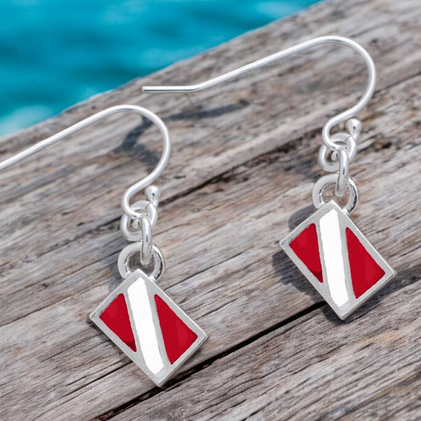 Dive Flag Drop Earrings – Diver’s Collection – Sterling Silver