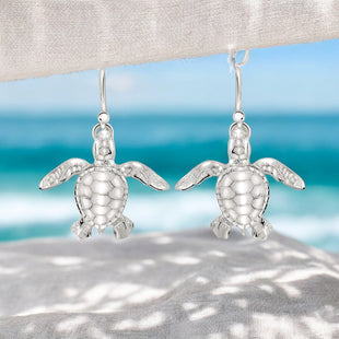 Baby Sea Turtle Drop Earrings – Sealife Collection - Sterling Silver