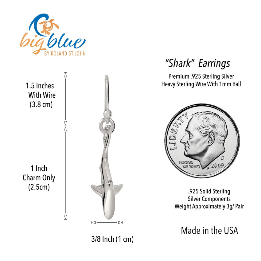 Reef Shark Drop Earrings – Sealife Collection - Sterling Silver