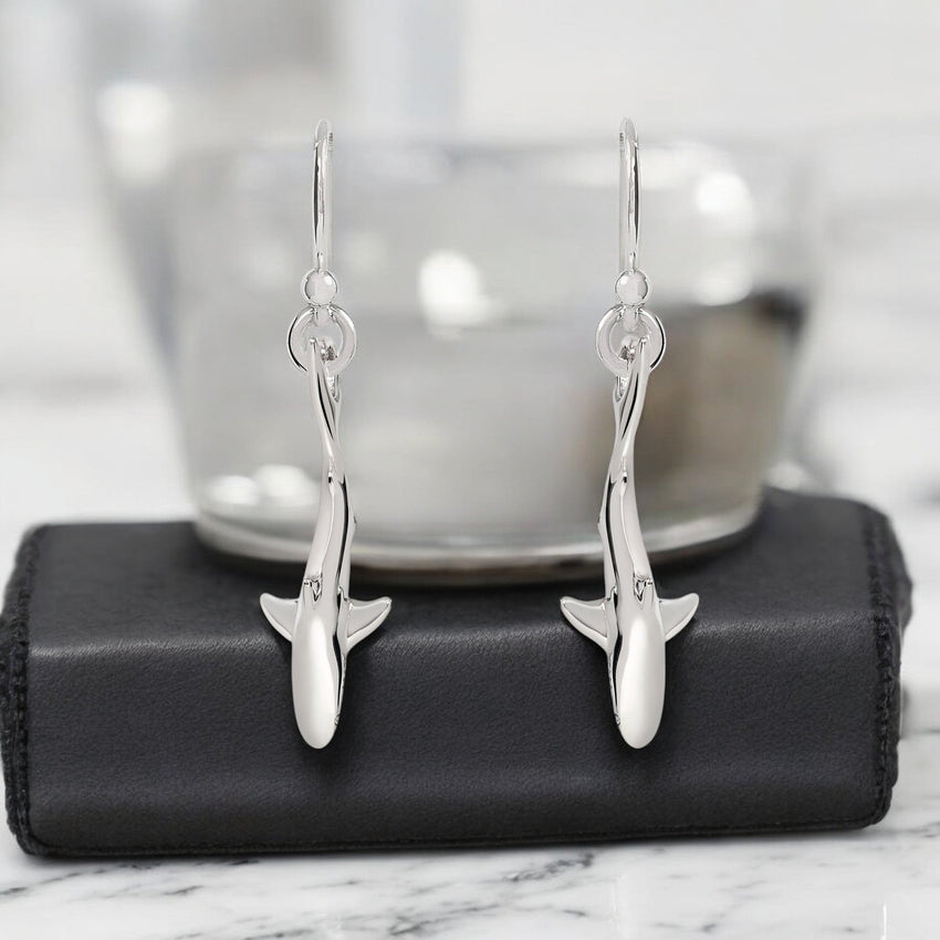 Reef Shark Drop Earrings – Sealife Collection - Sterling Silver