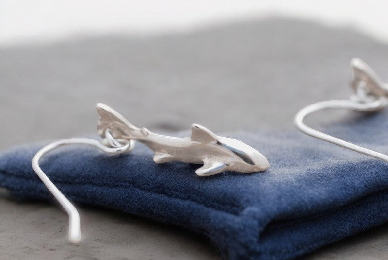 Reef Shark Drop Earrings – Sealife Collection - Sterling Silver