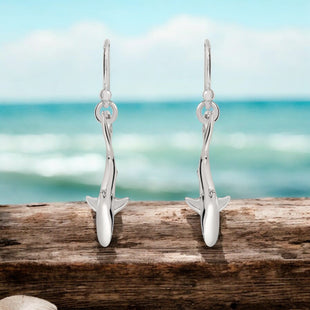 Reef Shark Drop Earrings – Sealife Collection - Sterling Silver