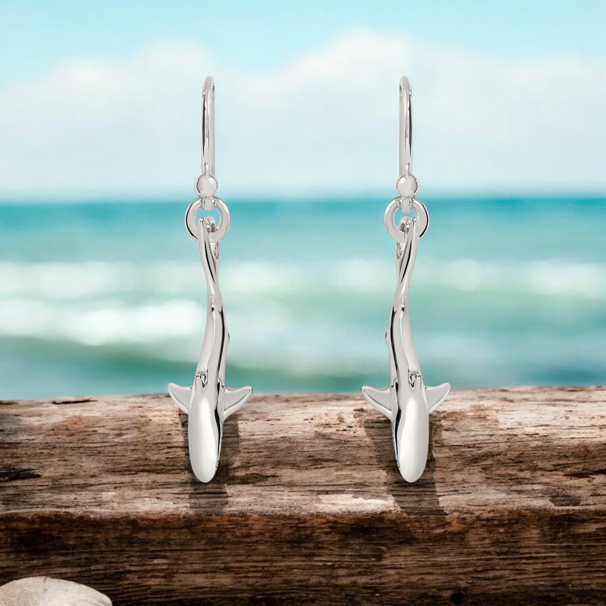 Reef Shark Drop Earrings – Sealife Collection - Sterling Silver
