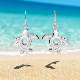 Turtle Drop Earrings – Ocean Traveler "Honu" Collection - Sterling Silver