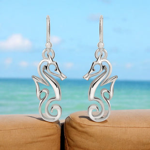 Seahorse Drop Earrings – "Polo" - Sterling Silver