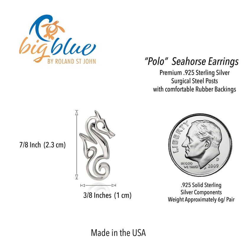 Seahorse Post/Stud Earrings – "Polo" - Sterling Silver