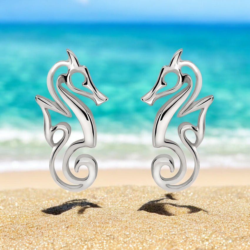 Seahorse Post/Stud Earrings – "Polo" - Sterling Silver
