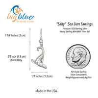 Sea Lion Drop Earrings –  "Salty" - Sterling Silver