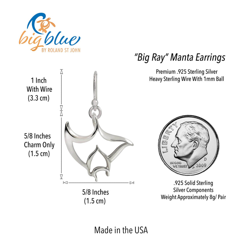 Manta Ray Drop Earrings – "Big Ray" – Sterling Silver