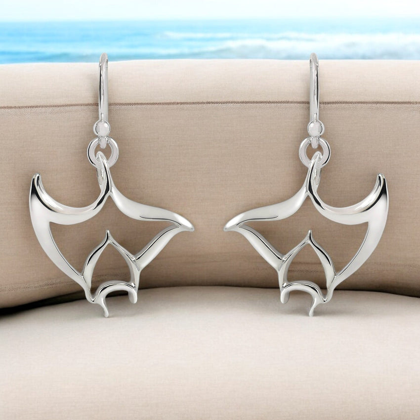Manta Ray Drop Earrings – "Big Ray" – Sterling Silver