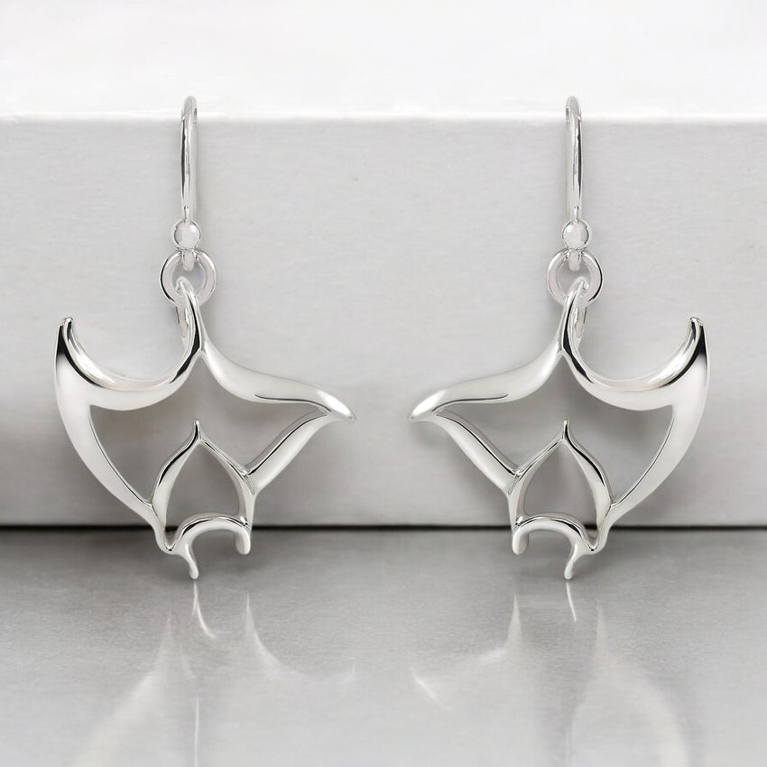 Manta Ray Drop Earrings – "Big Ray" – Sterling Silver