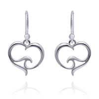 Ocean Wave Heart Drop Earrings – Ocean Wave Heart Collection - Sterling Silver