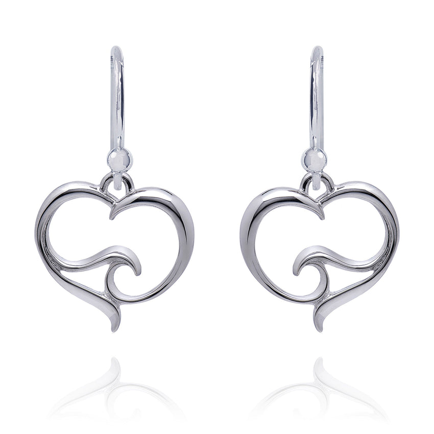 Ocean Wave Heart Drop Earrings – Ocean Wave Heart Collection - Sterling Silver