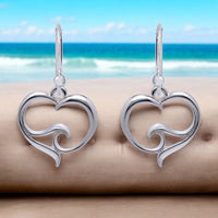 Ocean Wave Heart Drop Earrings – Ocean Wave Heart Collection - Sterling Silver