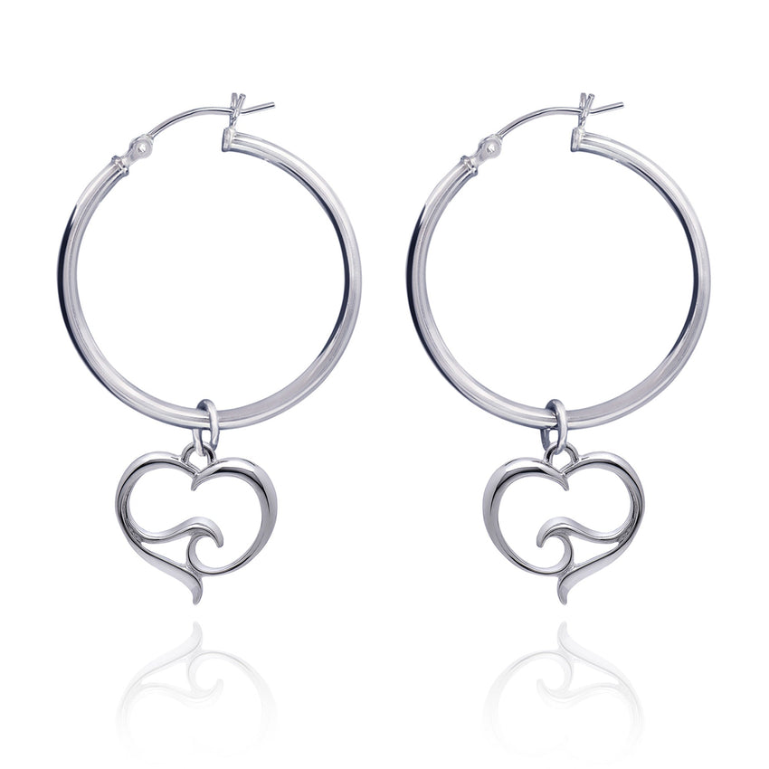 Ocean Wave Heart Hoop Earrings – Ocean Wave Heart Collection - Sterling Silver