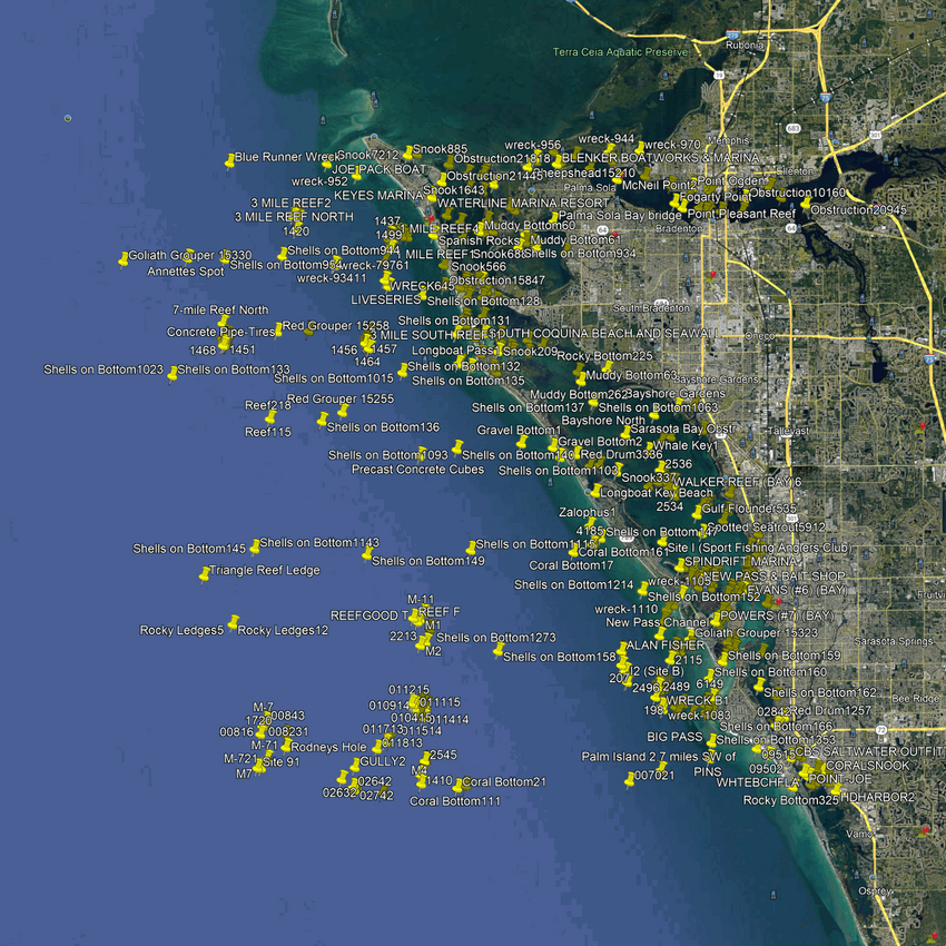 Sarasota Fishing Spots - Nearshore Numbers