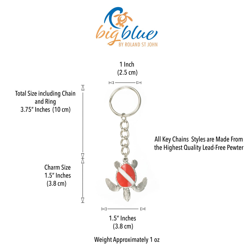 Turtle Keychain with Dive Flag – Diver’s Collection – Pewter