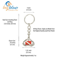 Shark Jaw Keychain with Dive Flag – Diver’s Collection – Pewter