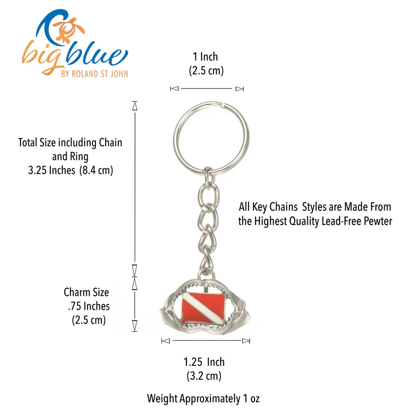 Shark Jaw Keychain with Dive Flag – Diver’s Collection – Pewter