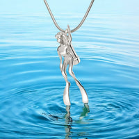 Woman Scuba Diver Necklace – “Sandy” Pendant – Diver’s Collection – Sterling Silver