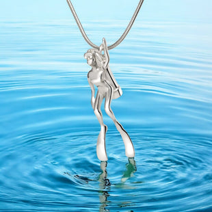 Woman Scuba Diver Necklace – “Sandy” Pendant – Diver’s Collection – Sterling Silver