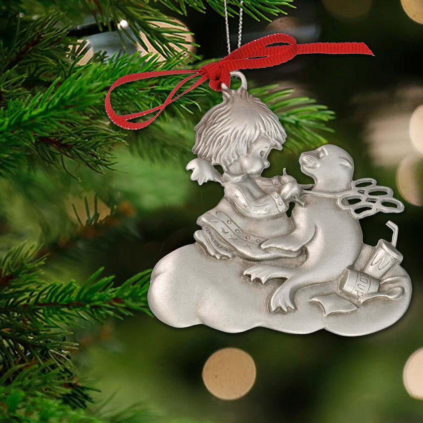 Sea Lion Christmas Tree Ornament – Ocean Angel Collection - Eco-Friendly Pewter