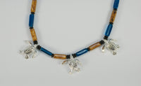 Sea Turtle Hatchling Charm Necklace - Ocean Theme - Pewter with Mykonos Beads