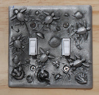 Sea Turtle Hatchlings Double Switch Plate –  Pewter